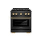 ZLINE Autograph Edition 30 in. 4.2 cu. ft. Paramount Dual Fuel Range with 4 Burner DuoPro™ Cooktop and Electric Convection Oven in Black Satin Stainless Steel and Polished Gold Accents (PSDRBSZ-30-G) front.
