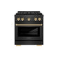 ZLINE Autograph Edition 30 in. 4.2 cu. ft. Paramount Dual Fuel Range with 4 Burner DuoPro™ Cooktop and Electric Convection Oven in Black Satin Stainless Steel and Polished Gold Accents, Open Box-Great Condition