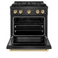 ZLINE Autograph Edition 30 in. 4.2 cu. ft. Paramount Dual Fuel Range with 4 Burner DuoPro™ Cooktop and Electric Convection Oven in Black Satin Stainless Steel and Polished Gold Accents, Open Box-Good Condition