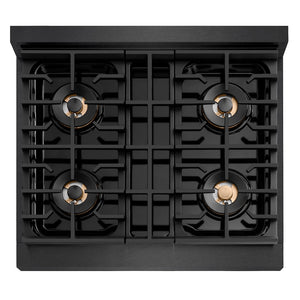 ZLINE Autograph Edition 30 in. 4.2 cu. ft. Paramount Dual Fuel Range with 4 Burner DuoPro™ Cooktop and Electric Convection Oven in Black Satin Stainless Steel and Polished Gold Accents, Open Box-Good Condition