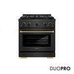 ZLINE Designer Collection 30 in. 4.2 cu. ft. Paramount Dual Fuel Range with 4 Burner DuoPro™ Cooktop and Electric Convection Oven in Black Satin Stainless Steel with Matte Black and Champagne Bronze Accents, Open Box-Good Condition