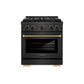 ZLINE Designer Collection 30 in. 4.2 cu. ft. Paramount Dual Fuel Range with 4 Burner DuoPro™ Cooktop and Electric Convection Oven in Black Satin Stainless Steel with Matte Black and Champagne Bronze Accents (PSDRBSZ-30-MBCB) front.