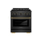 ZLINE Designer Collection 30 in. 4.2 cu. ft. Paramount Dual Fuel Range with 4 Burner DuoPro™ Cooktop and Electric Convection Oven in Black Satin Stainless Steel with Matte Black and Champagne Bronze Accents, Open Box-Great Condition