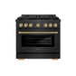 ZLINE Autograph Edition 36 in. 5.2 cu. ft. Paramount Dual Fuel Range with 6 Burner DuoPro™ Cooktop and Electric Convection Oven in Black Satin Stainless Steel and Champagne Bronze Accents (PSDRBSZ-36-CB) front.