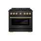 ZLINE Autograph Edition 36 in. 5.2 cu. ft. Paramount Dual Fuel Range with 6 Burner DuoPro™ Cooktop and Electric Convection Oven in Black Satin Stainless Steel and Champagne Bronze Accents, Open Box-Good Condition