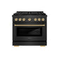 ZLINE Autograph Edition 36 in. 5.2 cu. ft. Paramount Dual Fuel Range with 6 Burner DuoPro™ Cooktop and Electric Convection Oven in Black Satin Stainless Steel and Champagne Bronze Accents, Open Box-Great Condition
