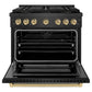 ZLINE Autograph Edition 36 in. 5.2 cu. ft. Paramount Dual Fuel Range with 6 Burner DuoPro™ Cooktop and Electric Convection Oven in Black Satin Stainless Steel and Champagne Bronze Accents, Open Box-Good Condition