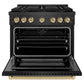 ZLINE Autograph Edition 36 in. 5.2 cu. ft. Paramount Dual Fuel Range with 6 Burner DuoPro™ Cooktop and Electric Convection Oven in Black Satin Stainless Steel and Champagne Bronze Accents, Open Box-Great Condition