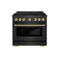 ZLINE Autograph Edition 36 in. 5.2 cu. ft. Paramount Dual Fuel Range with 6 Burner DuoPro™ Cooktop and Electric Convection Oven in Black Satin Stainless Steel and Polished Gold Accents, Open Box-Great Condition
