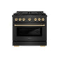 ZLINE Autograph Edition 36 in. 5.2 cu. ft. Paramount Dual Fuel Range with 6 Burner DuoPro™ Cooktop and Electric Convection Oven in Black Satin Stainless Steel and Polished Gold Accents, Open Box-Good Condition