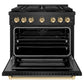 ZLINE Autograph Edition 36 in. 5.2 cu. ft. Paramount Dual Fuel Range with 6 Burner DuoPro™ Cooktop and Electric Convection Oven in Black Satin Stainless Steel and Polished Gold Accents, Open Box-Good Condition