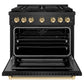 ZLINE Autograph Edition 36 in. 5.2 cu. ft. Paramount Dual Fuel Range with 6 Burner DuoPro™ Cooktop and Electric Convection Oven in Black Satin Stainless Steel and Polished Gold Accents, Open Box-Great Condition