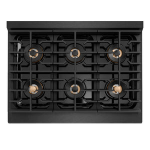 ZLINE Autograph Edition 36 in. 5.2 cu. ft. Paramount Dual Fuel Range with 6 Burner DuoPro™ Cooktop and Electric Convection Oven in Black Satin Stainless Steel and Polished Gold Accents, Open Box-Good Condition