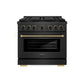 ZLINE Designer Collection 36 in. 5.2 cu. ft. Paramount Dual Fuel Range with 6 Burner DuoPro™ Cooktop and Electric Convection Oven in Black Satin Stainless Steel with Matte Black and Champagne Bronze Accents (PSDRBSZ-36-MBCB) front.
