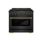 ZLINE Designer Collection 36 in. 5.2 cu. ft. Paramount Dual Fuel Range with 6 Burner DuoPro™ Cooktop and Electric Convection Oven in Black Satin Stainless Steel with Matte Black and Champagne Bronze Accents, Open Box-Good Condition