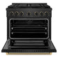 ZLINE Designer Collection 36 in. 5.2 cu. ft. Paramount Dual Fuel Range with 6 Burner DuoPro™ Cooktop and Electric Convection Oven in Black Satin Stainless Steel with Matte Black and Champagne Bronze Accents, Open Box-Good Condition