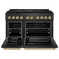 ZLINE Autograph Edition 48 in. 6.7 cu. ft. Paramount Dual Fuel Range with 8 Burner DuoPro™ Cooktop and Dual Ovens in Black Satin Stainless Steel and Champagne Bronze Accents (PSDRBSZ-48-CB) front, oven open.
