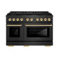 ZLINE Autograph Edition 48 in. 6.7 cu. ft. Paramount Dual Fuel Range with 8 Burner DuoPro™ Cooktop and Dual Ovens in Black Satin Stainless Steel and Polished Gold Accents, Open Box-Great Condition
