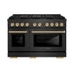 ZLINE Autograph Edition 48 in. 6.7 cu. ft. Paramount Dual Fuel Range with 8 Burner DuoPro™ Cooktop and Dual Ovens in Black Satin Stainless Steel and Polished Gold Accents, Open Box-Good Condition