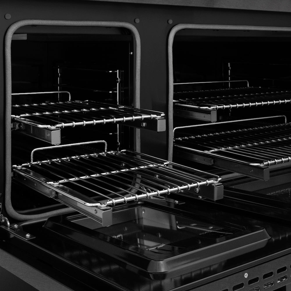 ZLINE Autograph Edition 48 in. 6.7 cu. ft. Paramount Dual Fuel Range with 8 Burner DuoPro™ Cooktop and Dual Ovens in Black Satin Stainless Steel and Polished Gold Accents, Open Box-Good Condition