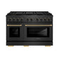 ZLINE Designer Collection 48 in. 6.7 cu. ft. Paramount Dual Fuel Range with 8 Burner DuoPro™ Cooktop and Dual Ovens in Black Satin Stainless Steel with Matte Black and Champagne Bronze Accents (PSDRBSZ-48-MBCB) front.