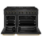 ZLINE Designer Collection 48 in. 6.7 cu. ft. Paramount Dual Fuel Range with 8 Burner DuoPro™ Cooktop and Dual Ovens in Black Satin Stainless Steel with Matte Black and Champagne Bronze Accents, Open Box-Good Condition