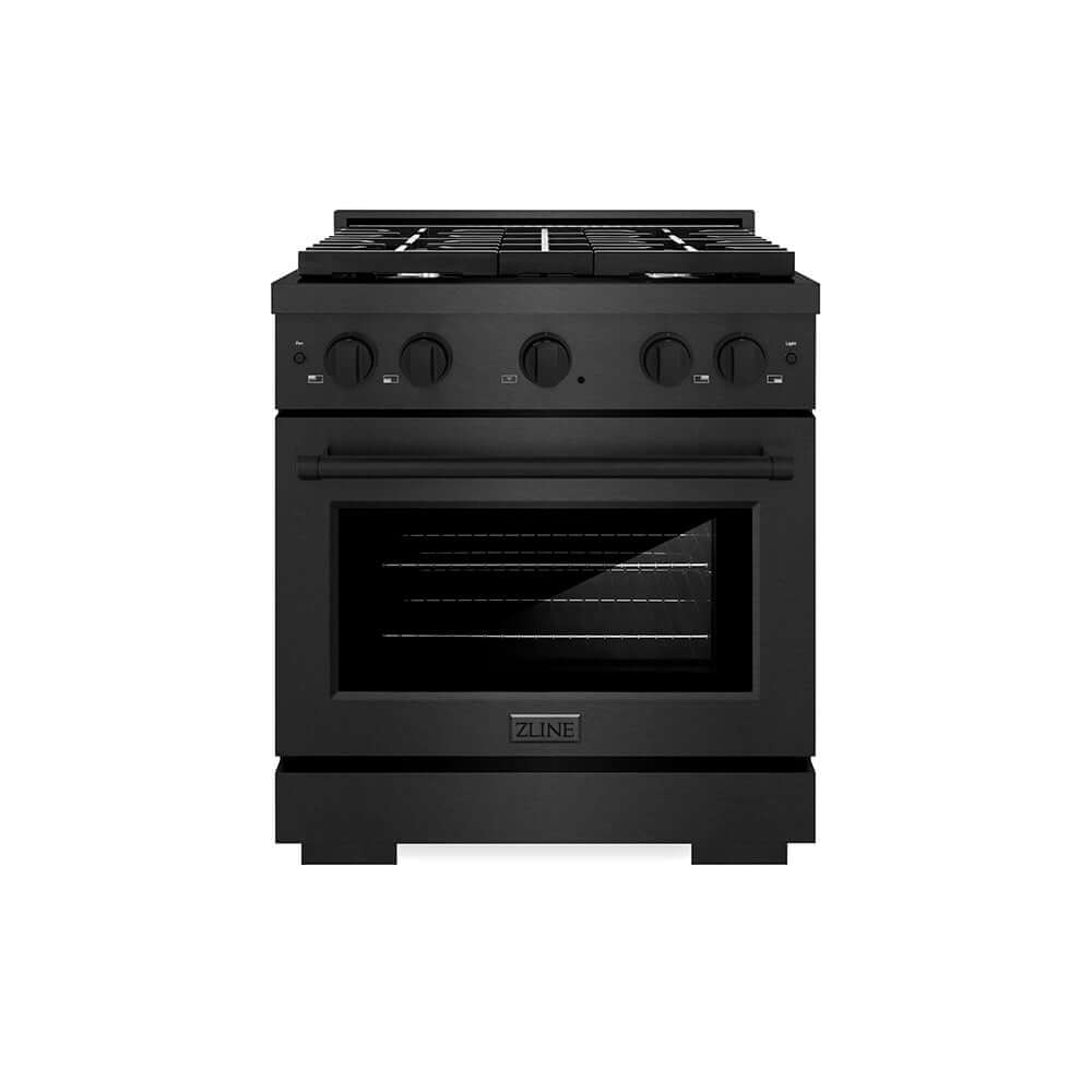 ZLINE 30 in. 4.2 cu. ft. Paramount Gas Range with 4 Burner Cooktop and Convection Gas Oven in Black Satin Stainless Steel (SGRBS-30) front.