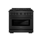 ZLINE 36 in. 5.2 cu. ft. Paramount Gas Range with 6 Burner Cooktop and Convection Gas Oven in Black Satin Stainless Steel (SGRBS-36) front.