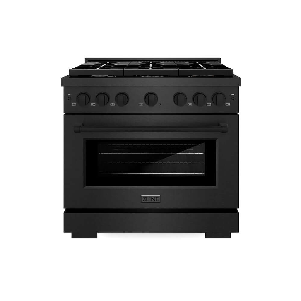 ZLINE 36 in. 5.2 cu. ft. Paramount Gas Range with 6 Burner Cooktop and Convection Gas Oven in Black Satin Stainless Steel (SGRBS-36) front.