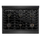 ZLINE 36 in. 5.2 cu. ft. Paramount Gas Range with Convection Gas Oven in Black Satin Stainless Steel with 6 Brass Burners (SGRBS-BR-36) top-down, above cooktop.