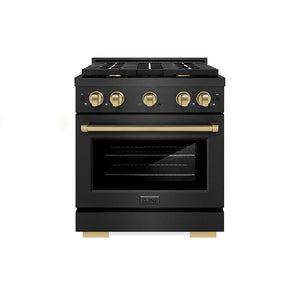 ZLINE Autograph Edition 30 in. 4.2 cu. ft. Paramount Gas Range with 4 Burner Cooktop and Convection Gas Oven in Black Satin Stainless Steel and Champagne Bronze Accents, Open Box-Great Condition main image.