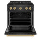 ZLINE Autograph Edition 30 in. 4.2 cu. ft. Paramount Gas Range with 4 Burner Cooktop and Convection Gas Oven in Black Satin Stainless Steel and Champagne Bronze Accents, Open Box-Good Condition