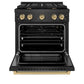 ZLINE Autograph Edition 30 in. 4.2 cu. ft. Paramount Gas Range with 4 Burner Cooktop and Convection Gas Oven in Black Satin Stainless Steel and Champagne Bronze Accents, Open Box-Great Condition