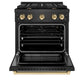 ZLINE Autograph Edition 30 in. 4.2 cu. ft. Paramount Gas Range with 4 Burner Cooktop and Convection Gas Oven in Black Satin Stainless Steel and Polished Gold Accents, Open Box-Good Condition