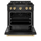 ZLINE Autograph Edition 30 in. 4.2 cu. ft. Paramount Gas Range with 4 Burner Cooktop and Convection Gas Oven in Black Satin Stainless Steel and Polished Gold Accents, Open Box-Great Condition