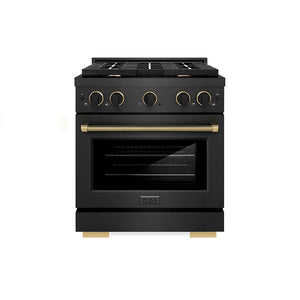ZLINE Designer Collection 30 in. 4.2 cu. ft. Paramount Gas Range with 4 Burner Cooktop and Convection Gas Oven in Black Satin Stainless Steel with Matte Black and Champagne Bronze Accents, Open Box-Good Condition main image.