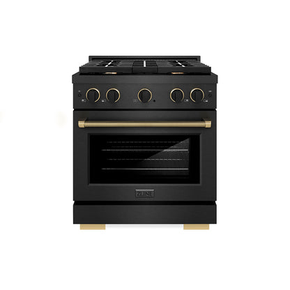 ZLINE Designer Collection 30 in. 4.2 cu. ft. Paramount Gas Range with 4 Burner Cooktop and Convection Gas Oven in Black Satin Stainless Steel with Matte Black and Champagne Bronze Accents, Open Box-Good Condition