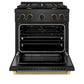 ZLINE Designer Collection 30 in. 4.2 cu. ft. Paramount Gas Range with 4 Burner Cooktop and Convection Gas Oven in Black Satin Stainless Steel with Matte Black and Champagne Bronze Accents, Open Box-Good Condition