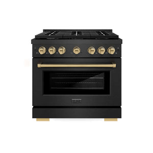 ZLINE Autograph Edition 36 in. 5.2 cu. ft. Paramount Gas Range with 6 Burner Cooktop and Convection Gas Oven in Black Satin Stainless Steel and Champagne Bronze Accents (SGRBSZ-36-CB) main image.