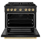 ZLINE Autograph Edition 36 in. 5.2 cu. ft. Paramount Gas Range with 6 Burner Cooktop and Convection Gas Oven in Black Satin Stainless Steel and Champagne Bronze Accents, Open Box-Good Condition