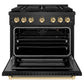 ZLINE Autograph Edition 36 in. 5.2 cu. ft. Paramount Gas Range with 6 Burner Cooktop and Convection Gas Oven in Black Satin Stainless Steel and Polished Gold Accents, Open Box-Great Condition