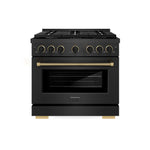 ZLINE Designer Collection 36 in. 5.2 cu. ft. Paramount Gas Range with 6 Burner Cooktop and Convection Gas Oven in Black Satin Stainless Steel with Matte Black and Champagne Bronze Accents (SGRBSZ-36-MBCB) front.
