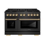 ZLINE Autograph Edition 48 in. 6.7 cu. ft. Paramount Double Oven Gas Range with 8 Burner Cooktop in Black Satin Stainless Steel and Polished Gold Accents (SGRBSZ-48-G) front.