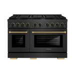 ZLINE Designer Collection 48 in. 6.7 cu. ft. Paramount Double Oven Gas Range with 8 Burner Cooktop in Black Satin Stainless Steel with Matte Black and Champagne Bronze Accents (SGRBSZ-48-MBCB) front.