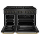 ZLINE Designer Collection 48 in. 6.7 cu. ft. Paramount Double Oven Gas Range with 8 Burner Cooktop in Black Satin Stainless Steel with Matte Black and Champagne Bronze Accents, Open Box-Great Condition