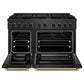 ZLINE Designer Collection 48 in. 6.7 cu. ft. Paramount Double Oven Gas Range with 8 Burner Cooktop in Black Satin Stainless Steel with Matte Black and Champagne Bronze Accents, Open Box-Good Condition