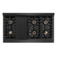 ZLINE Autograph Edition 48 in. 6.7 cu. ft. Paramount Gas Range with 8 Burner DuoPro™ Cooktop and Dual Ovens in Black Satin Stainless Steel and Champagne Bronze Accents (PSGRBSZ-48-CB) top-down, above cooktop.