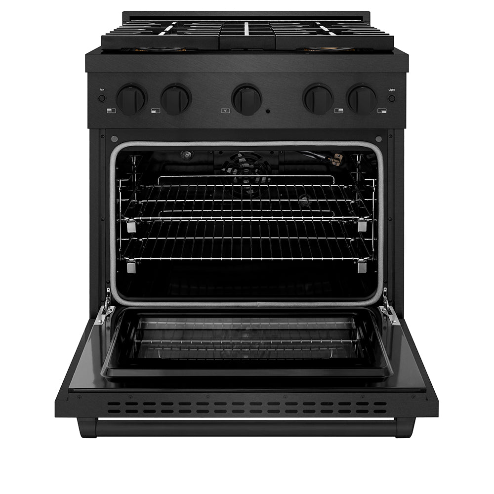 ZLINE 30 in. 4.2 cu. ft. Paramount Gas Range with 4 Burner DuoPro™ Cooktop and Convection Gas Oven in Black Satin Stainless Steel, Open Box-Good Condition