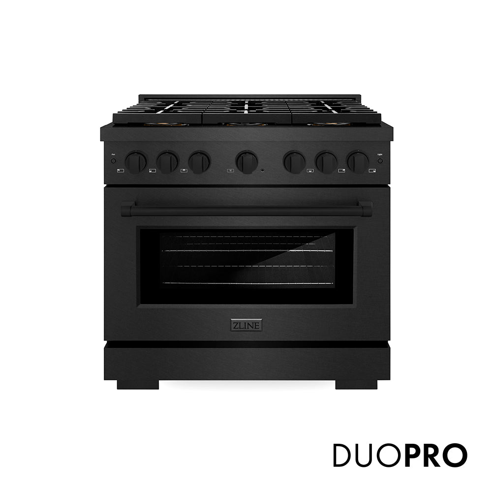ZLINE 36 in. 5.2 cu. ft. Paramount Gas Range with 6 Burner DuoPro™ Cooktop and Convection Gas Oven in Black Satin Stainless Steel, Open Box-Good Condition