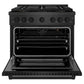 ZLINE 36 in. 5.2 cu. ft. Paramount Gas Range with 6 Burner DuoPro™ Cooktop and Convection Gas Oven in Black Satin Stainless Steel, Open Box-Great Condition